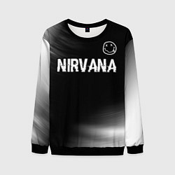 Свитшот мужской Nirvana glitch на темном фоне посередине, цвет: 3D-черный