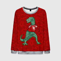 Мужской свитшот Динозавр в свитере - новогодние драконы