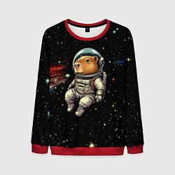 Свитшот мужской Капибара бравый космонавт - фантазия, цвет: 3D-красный