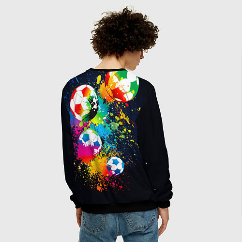 Мужской свитшот Разноцветные футбольные мячи / 3D-Черный – фото 4