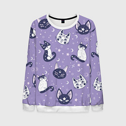 Мужской свитшот Мистические кошечки - паттерн фиолетовый