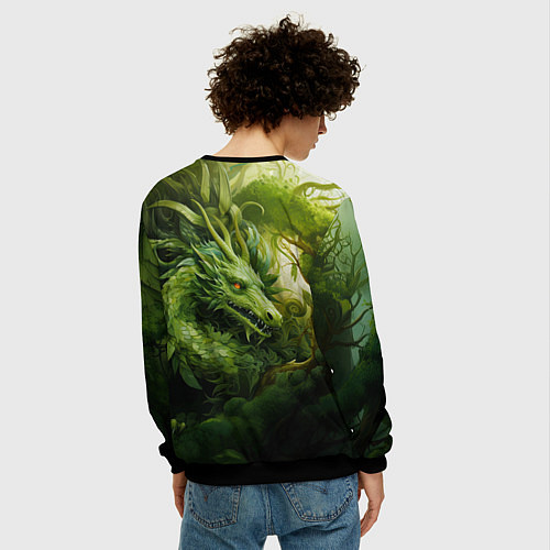Мужской свитшот Зеленый травяной дракон / 3D-Черный – фото 4