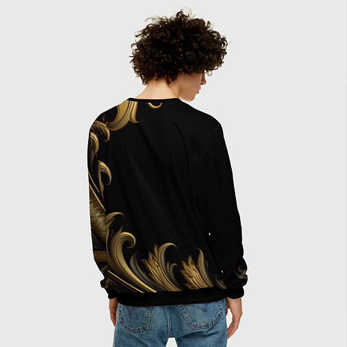 Мужской свитшот Герб России и золотистый узор / 3D-Черный – фото 4