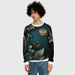 Свитшот мужской Золотые листья и герб России, цвет: 3D-белый — фото 2