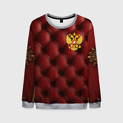 Свитшот мужской Золотой герб России на красном кожаном фоне, цвет: 3D-меланж