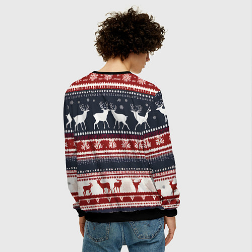 Мужской свитшот Олени белые и красные свитер новогодний / 3D-Черный – фото 4