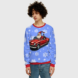 Свитшот мужской Дед Мороз едет на машине, цвет: 3D-красный — фото 2