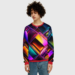 Свитшот мужской Цветные стеклянные блоки - неоновый геометричный у, цвет: 3D-красный — фото 2