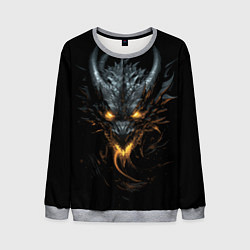 Свитшот мужской Черный огненный пещерный дракон символ 2024, цвет: 3D-меланж