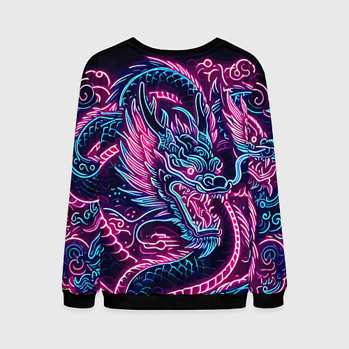 Мужской свитшот Neon Japanese dragon - irezumi / 3D-Черный – фото 2
