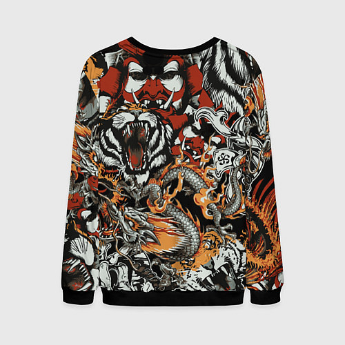 Мужской свитшот Самурай дракон и тигр / 3D-Черный – фото 2