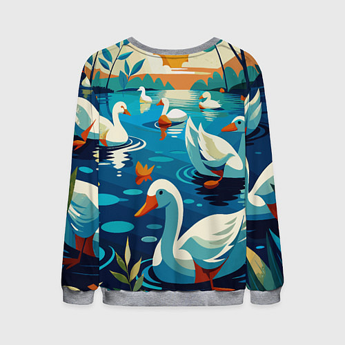 Мужской свитшот Гуси лебеди вода / 3D-Меланж – фото 2