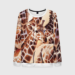 Свитшот мужской Жирафы - африканский паттерн, цвет: 3D-белый