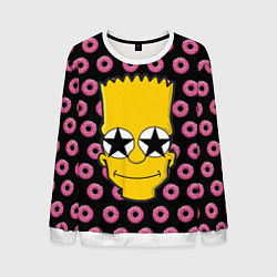 Свитшот мужской Барт Симпсон на фоне пончиков, цвет: 3D-белый