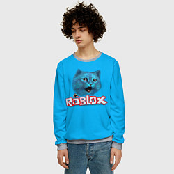 Свитшот мужской Roblox синий кот, цвет: 3D-меланж — фото 2