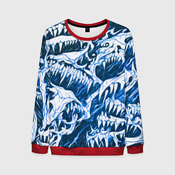 Свитшот мужской Белые клыки на синем фоне, цвет: 3D-красный