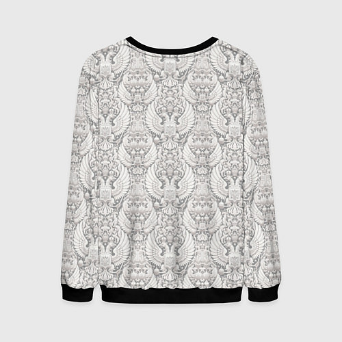 Мужской свитшот Белый русский волк и герб России / 3D-Черный – фото 2