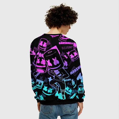 Мужской свитшот Marshmello neon pattern / 3D-Черный – фото 4