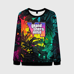 Свитшот мужской GTA 6 logo абстрактные листья, цвет: 3D-черный
