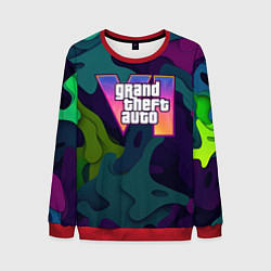 Свитшот мужской GTA 6 logo яркий неоновый камуфляжный стиль, цвет: 3D-красный
