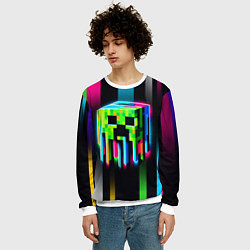 Свитшот мужской Неоновый Крипер - Майнкрафт, цвет: 3D-белый — фото 2