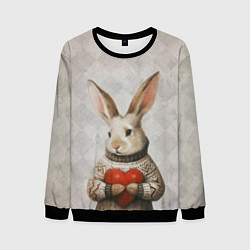 Свитшот мужской Влюблённый кролик в свитере с сердцем, цвет: 3D-черный