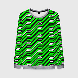 Свитшот мужской Чёрно-зелёный линейный узор киберпанк, цвет: 3D-меланж