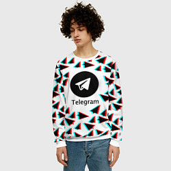 Свитшот мужской Telegram logo pattern steel, цвет: 3D-белый — фото 2