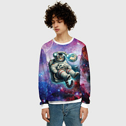 Свитшот мужской Brave cat in space - ai art, цвет: 3D-белый — фото 2