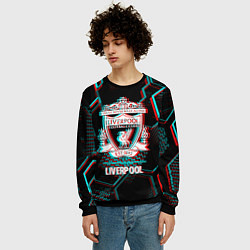Свитшот мужской Liverpool FC в стиле glitch на темном фоне, цвет: 3D-черный — фото 2
