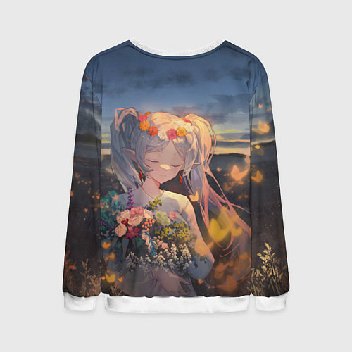Мужской свитшот Sousou no Frieren Фрирен smile / 3D-Белый – фото 2