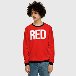 Свитшот мужской Клубнично-красный со словом red, цвет: 3D-черный — фото 2