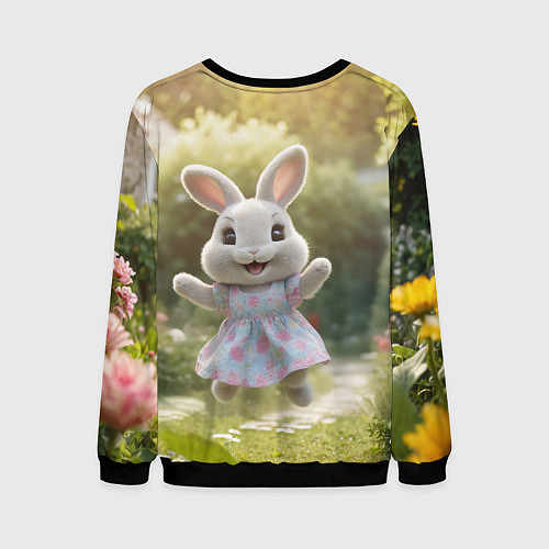 Мужской свитшот Забавный белый кролик в платье / 3D-Черный – фото 2
