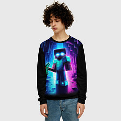 Свитшот мужской Minecraft - neon character ai art, цвет: 3D-черный — фото 2