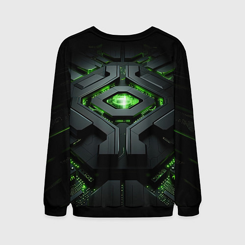 Мужской свитшот Объемная абстрактная яркая зеленая фигура на черно / 3D-Черный – фото 2
