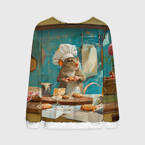 Мужской свитшот Крыса шеф повар на кухне / 3D-Белый – фото 2