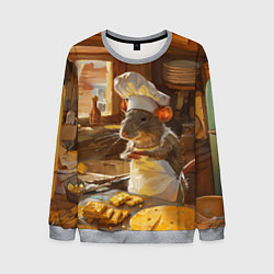Свитшот мужской Крыса повар готовит на кухне, цвет: 3D-меланж