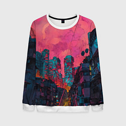 Свитшот мужской Абстрактный город в неоновых цветах, цвет: 3D-белый