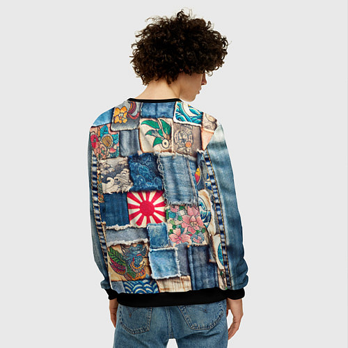 Мужской свитшот Японское художество пэчворк / 3D-Черный – фото 4