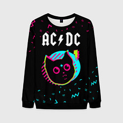 Свитшот мужской AC DC - rock star cat, цвет: 3D-черный