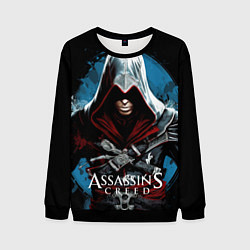 Свитшот мужской Assassins creed темный синий фон, цвет: 3D-черный