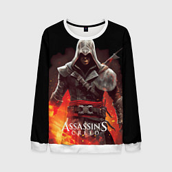 Мужской свитшот Assassins creed огненный фон вокруг