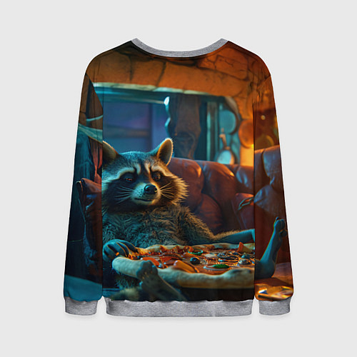 Мужской свитшот Енот с пиццей на диване / 3D-Меланж – фото 2