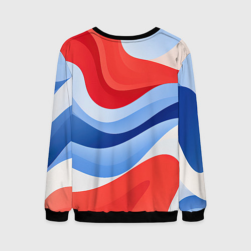 Мужской свитшот Волнистые полосы красные белые синие / 3D-Черный – фото 2