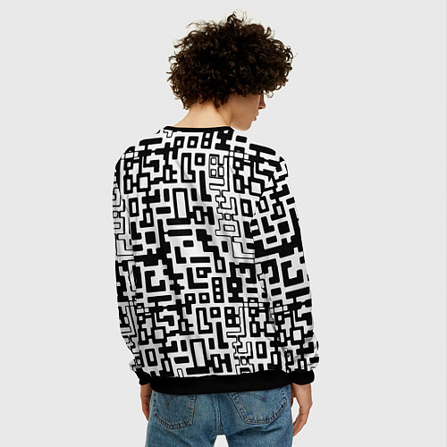 Мужской свитшот Чёрно-белая глитч инфекция / 3D-Черный – фото 4