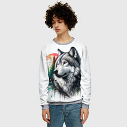 Свитшот мужской Портрет волка на фоне природы, цвет: 3D-меланж — фото 2