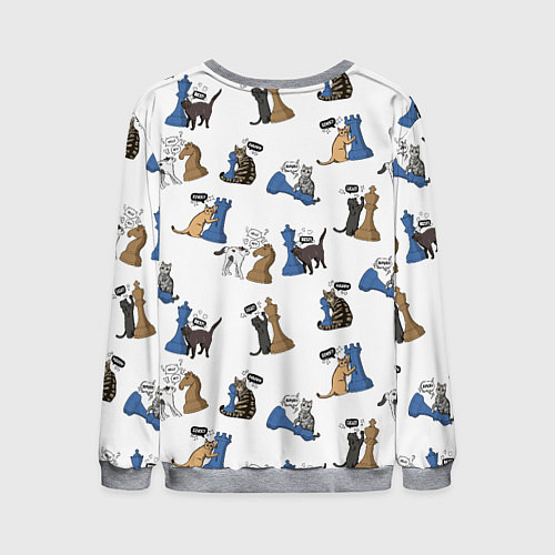 Мужской свитшот Котики и шахматы белый / 3D-Меланж – фото 2