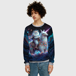 Свитшот мужской Персидский кот верхом на альпаке, цвет: 3D-меланж — фото 2