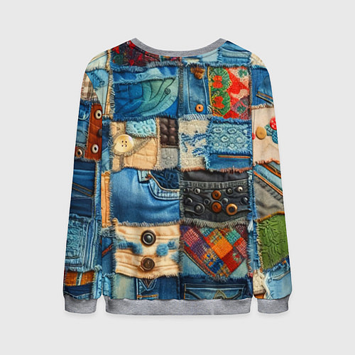 Мужской свитшот Vanguard denim patchwork - ai art / 3D-Меланж – фото 2