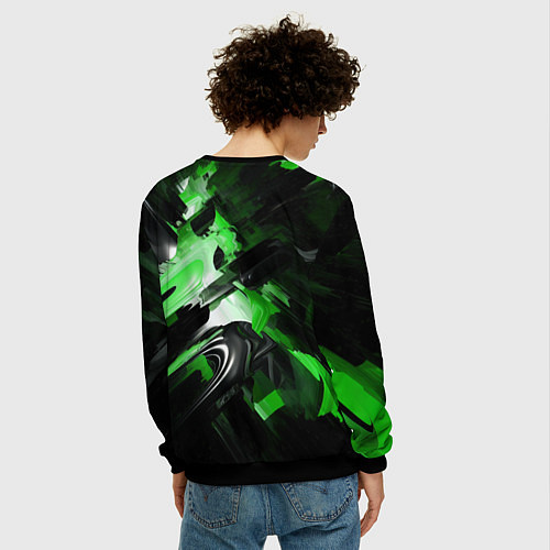 Мужской свитшот Green dark abstract geometry style / 3D-Черный – фото 4